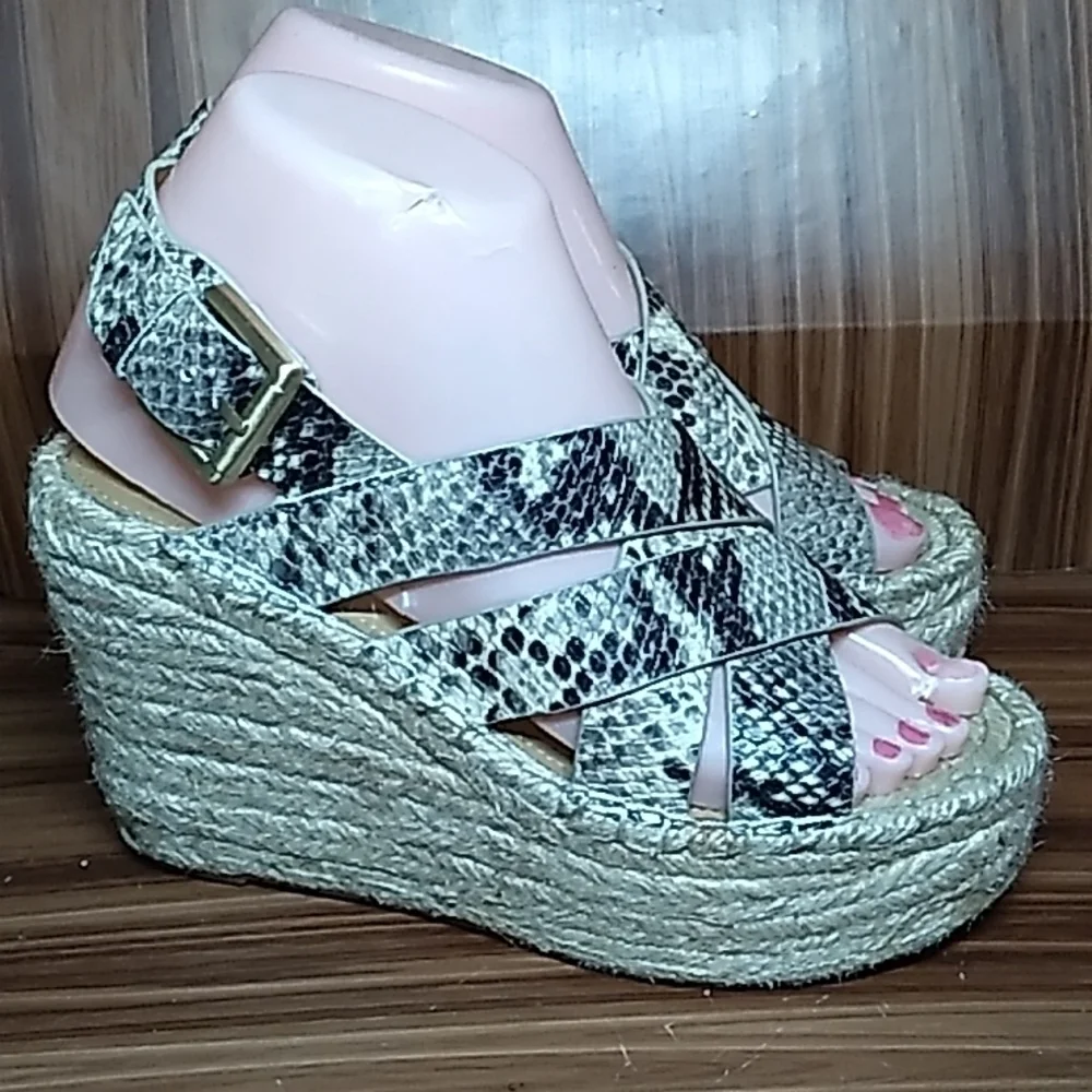 Marc Fisher MLALENNI leather platform wedges espadrilles snake 🐍 print 6